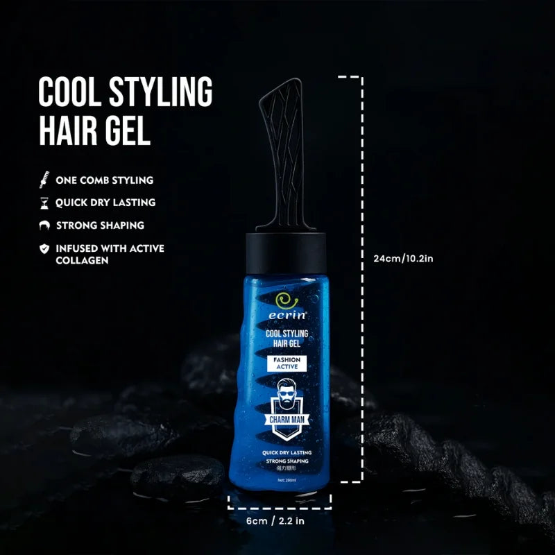 ECRIN Cool Styling Hair Gel 280ml with Active Collagen Strong Hold & Cool Fresh Effect
