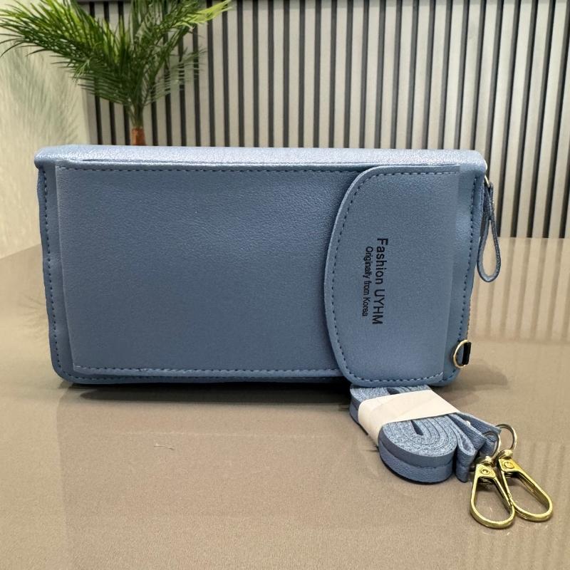 Portable Soft Leather Crossbody Bag for Women | Stylish Mobile Purse & Wallet | Light Blue