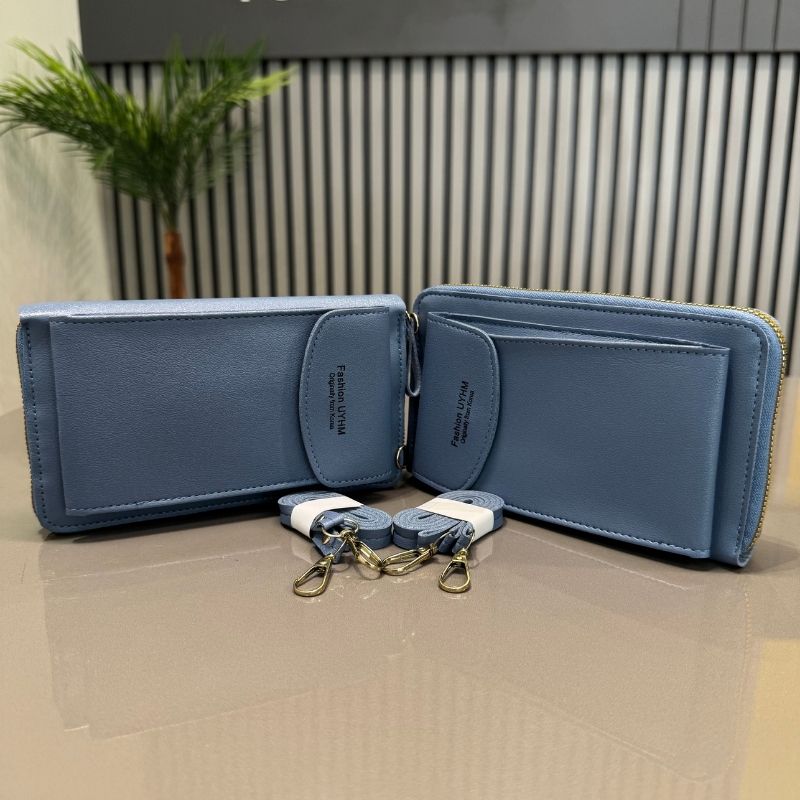 Portable Soft Leather Crossbody Bag for Women | Stylish Mobile Purse & Wallet | Light Blue