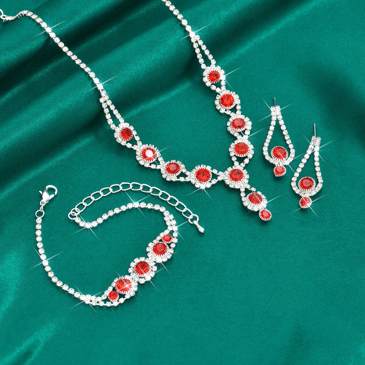 4PCS Fashion Elegant Crystal Jewelry Sets for Women Rhinestones Necklace Ring Earrings Bridal Wedding Party Jewelry Sets