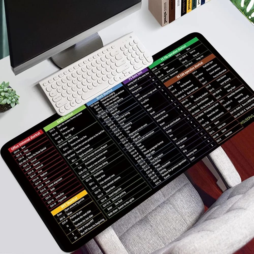 Large Excel Shortcut Keyboard Mouse Pad & Desk Mat 30×80cm | Extended Non-Slip Office Table Mat for Work Study Gaming