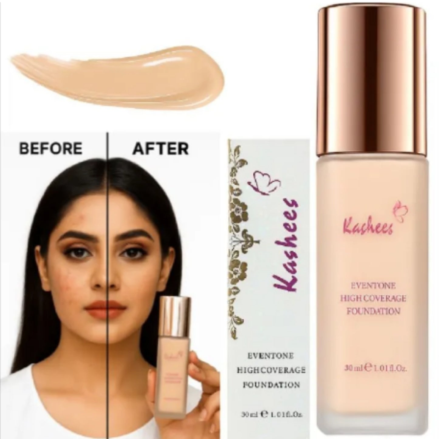 Kashees Eventone Liquid Foundation | High Coverage Long Lasting Radiant Makeup Base 30ml