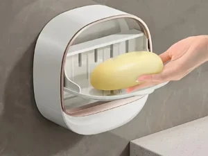 Milky White | Self-Adhesive Wall-Mounted Luxury Soap Holder with Lid and Drainage Tray