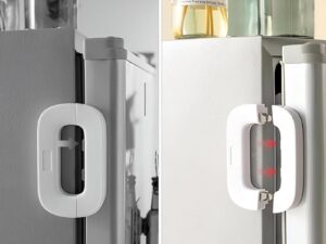 Child Safety Refrigerator Lock | Baby Proof Double Button Fridge Lock White & Grey
