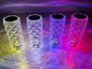 16 Colors Diamond Rose Crystal Touch Lamp | USB Rechargeable Bedside Lamp with Remote