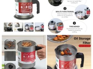 1.4L Fryer Oil Filter Pot Carbon Steel Jug with Stainless Steel Strainer Lid