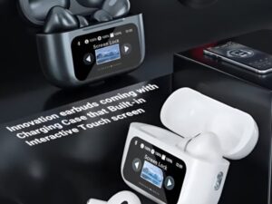Black A9 Pro ANC Bluetooth 5.4 Wireless Earbuds with Smart Screen and Active Noise Cancellation