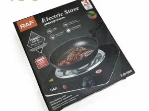 Black RAF R.8010B Electric Stove Hot Plate and Cooker with 1000W Power, Thermostat, and Uniform Heating