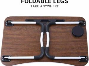 Laptop Table | Brown Color | Foldable Legs, Tablet Groove & Cup Slot | Perfect for Working, Reading, Writing, and Eating