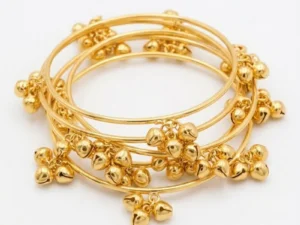 Brass Gold Kashmiri Ghunghroo Bangles Set of 4 Pcs | Traditional Oxidized Indian Festival & Mehndi Jewelry