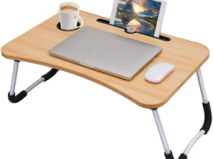Laptop Table Foldable with Tablet Groove & Cup Slot | Beige Color | Multi-Purpose Desk for Work, Study, and Meals