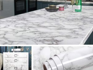 White & Dark Grey | Marble Sheet Sticker 60x200cm | Waterproof Self-Adhesive PVC Wallpaper for Furniture Walls