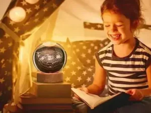 3D Galaxy Space Crystal Ball Night Light with Wooden LED Stand | USB Decorative Table Lamp | Random Designs