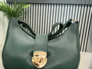 Crescent Leather Luxury Shoulder Bag for Women | Deep Green