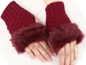 Women’s Faux Fur Fingerless Knitted Gloves | Warm Winter Hand Wrist Warmers | Soft, Stylish & Comfortable | Maroon