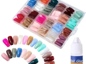 Multicolor Acrylic Artificial Nails Kit |  Full Cover Nails with Glue | 24 Shades | 576 Pcs