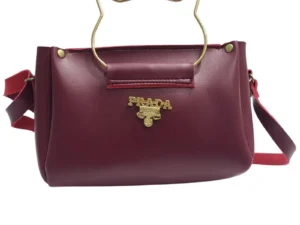 Maroon Elegant Cat Handle Handbag for Girls & Ladies | Stylish Shoulder & Crossbody Bag with Gold Accents | Adjustable Strap
