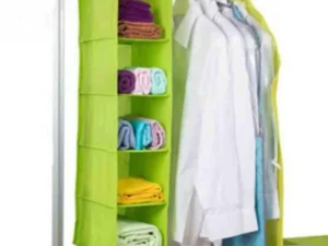 5 Shelf Clothes Hanging Organizer | Foldable Wardrobe Section Storage | Durable Fabric & Plastic