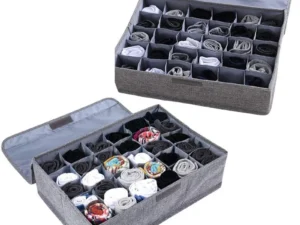 Storage Organizer with Lid | Foldable Drawer Divider | 24 Cells | Non-Woven Fabric | Random Colors