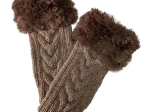 Women’s Faux Fur Fingerless Knitted Gloves | Warm Winter Hand Wrist Warmers | Soft, Stylish & Comfortable | Brown