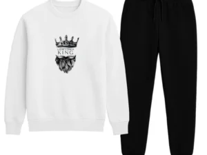 KING Printed White Tracksuit Sweatshirt & Trouser | Warm & Comfortable Winter Wear | Large
