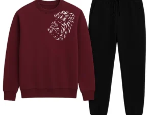 LION Printed Maroon  Tracksuit Sweatshirt & Trouser  | Warm & Comfortable Winter Wear | Large