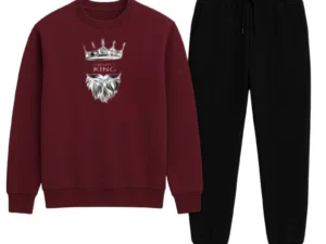 KING Printed Maroon Tracksuit Sweatshirt & Trouser | Warm & Comfortable Winter Wear | Large