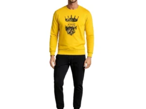 KING Printed Yellow Tracksuit Sweatshirt & Trouser | Warm & Comfortable Winter Wear | Large