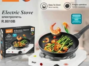 White RAF R.8010B Electric Stove Hot Plate and Cooker with 1000W Power, Thermostat, and Uniform Heating