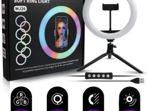 MJ26 RGB LED Ring Light 26cm with Tripod, Phone Holder & 360° Color Modes