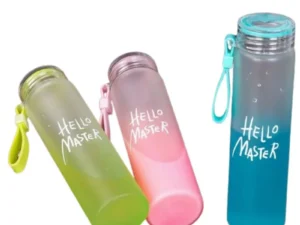 White Frosted Glass Water Bottle  |  Leak-Proof Insulated Bottle with Hello Master Decal Logo | 400ml