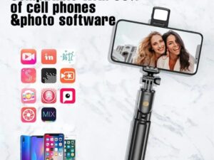 R1s Bluetooth Selfie Stick Tripod with Remote | 360° Foldable Phone & Action Camera Stand with LED Light