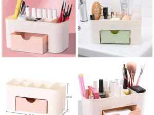 Plastic Makeup Organizer with Drawer | Desktop Cosmetics & Makeup Brush Storage Box | Office & Stationery Organizer