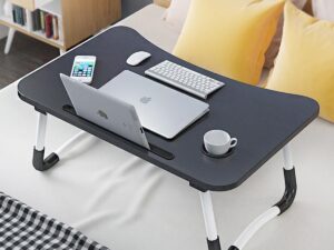 Laptop Table | Black Color | Foldable Legs, Tablet Groove & Cup Slot | Perfect for Working, Reading, Writing, and Eating
