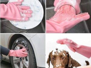 Reusable Silicone Washing Gloves with Built-In Scrubber for Kitchen Bathroom Car and Multipurpose Cleaning (Random Color)