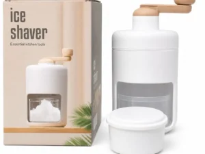 Portable manual ice shaver with stainless-steel blades for snow cones and shaved ice