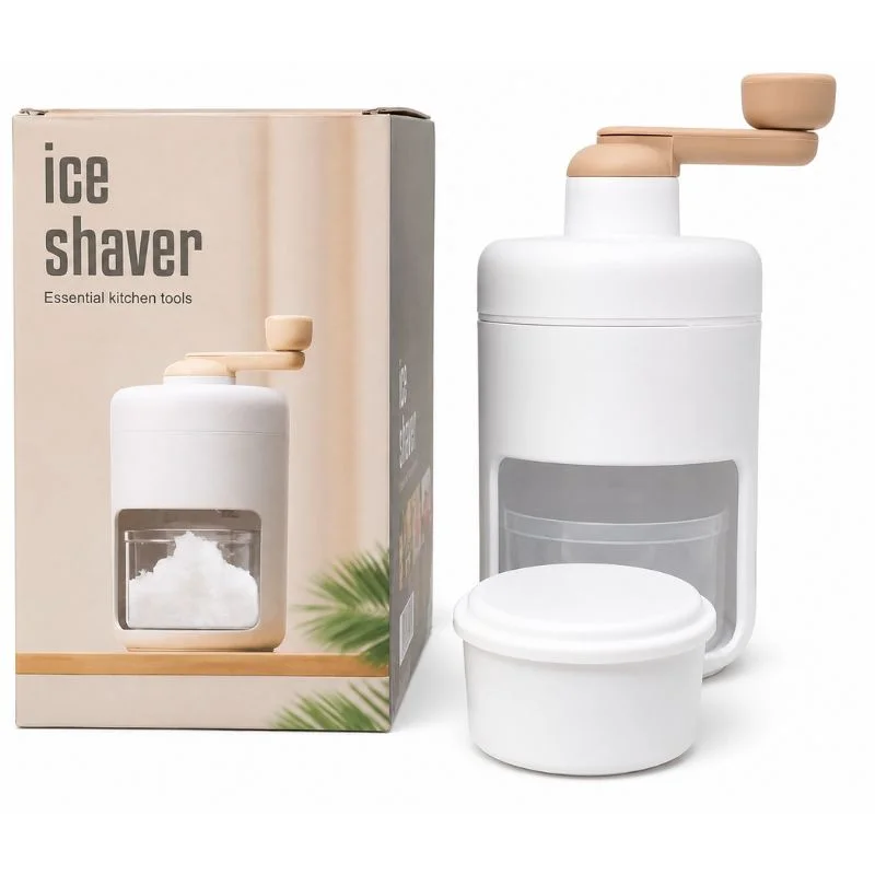 Portable manual ice shaver with stainless-steel blades for snow cones and shaved ice